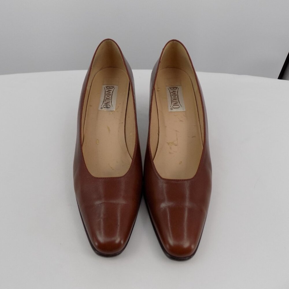 Bandolino Cousin Women Shoe Size 8N Brown Leather Block Heels Pointed Toe Pumps